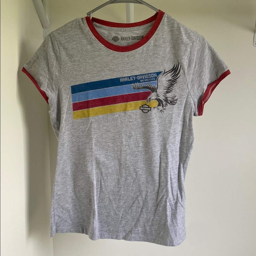 Harley-Davidson Gray and Red Short Sleeve Tee